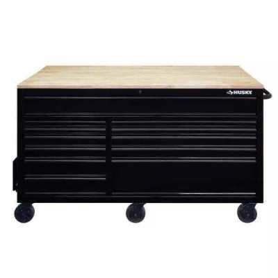 62 IN. 12-DRAWER MOBILE WORKBENCH WITH FULL LENGTH EXT TABLE IN ALL BLACKED OUT